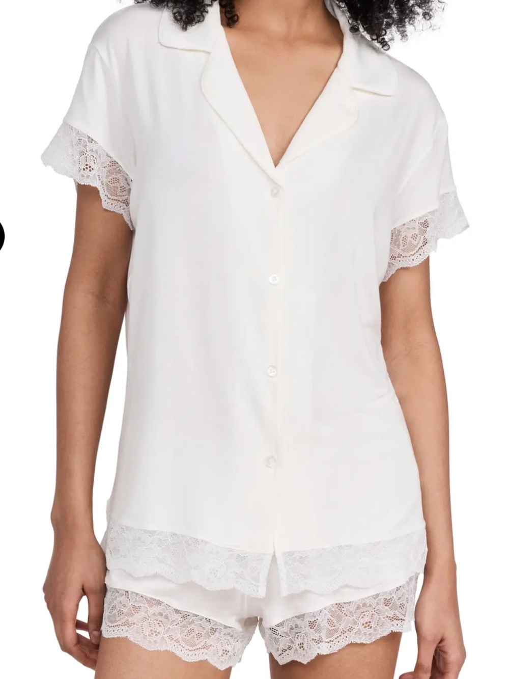 Eberjey Ivory Lace-Trim Short Pajama Set